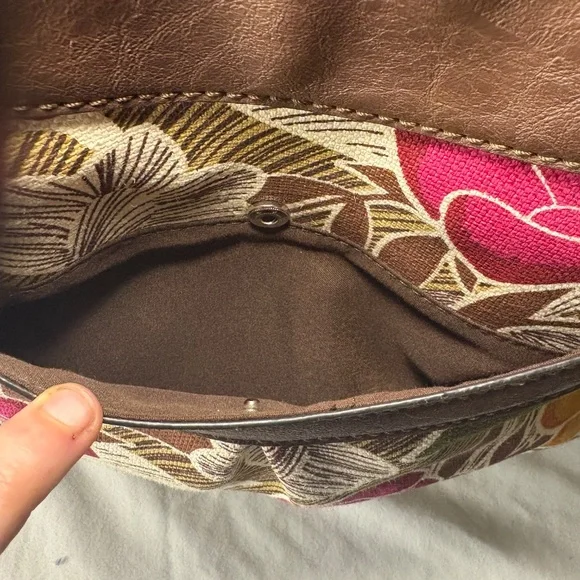 Relic Brand Shoulder Bag Tote Purse Flowered Canvas Faux Leather Tan Cream Fall - Picture 5 of 11